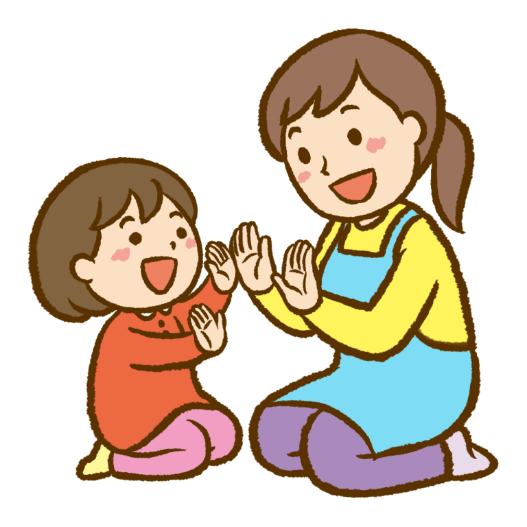 手遊びをする保育士と園児|イラスト