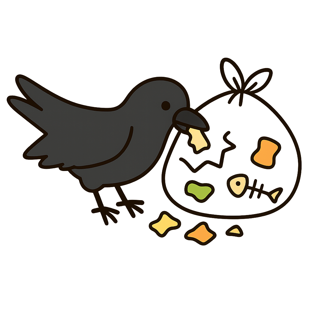 ゴミを荒らすカラス|イラスト