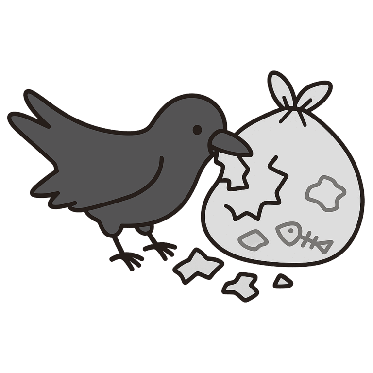 ゴミを荒らすカラス|イラスト