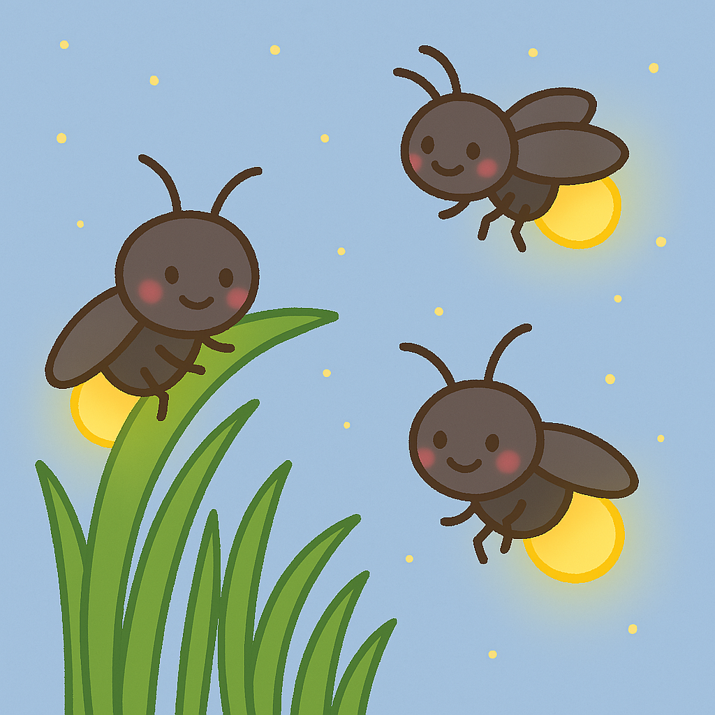 光るホタルと星空