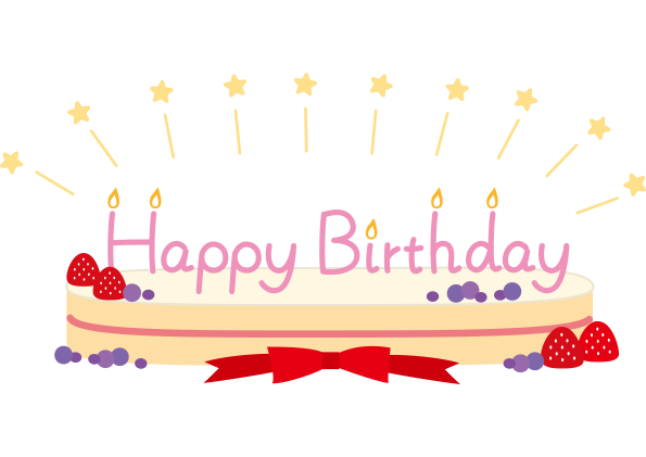 ハッピーバースデーの文字と誕生日ケーキ