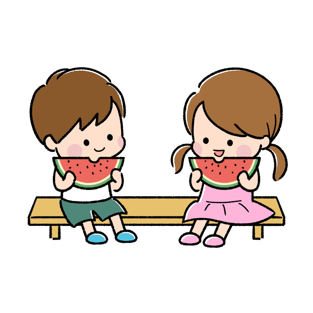 すいかを食べる子ども
