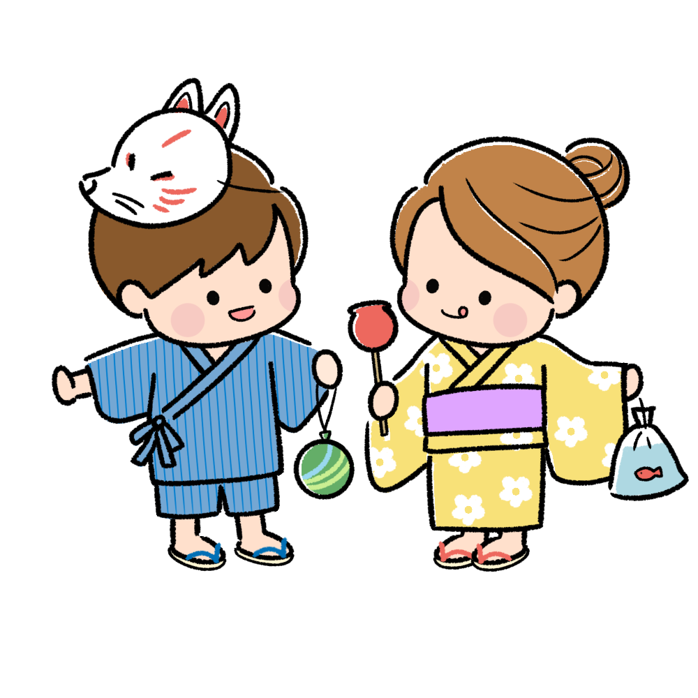 浴衣で夏祭りを楽しむこども