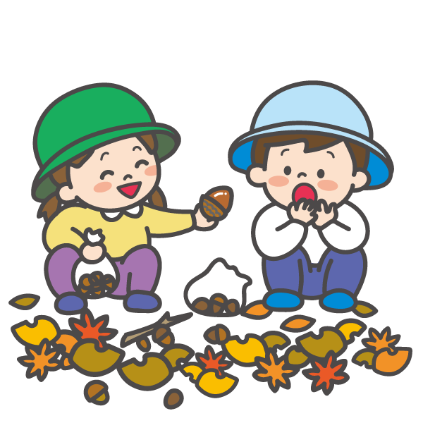 どんぐり拾いをする子ども