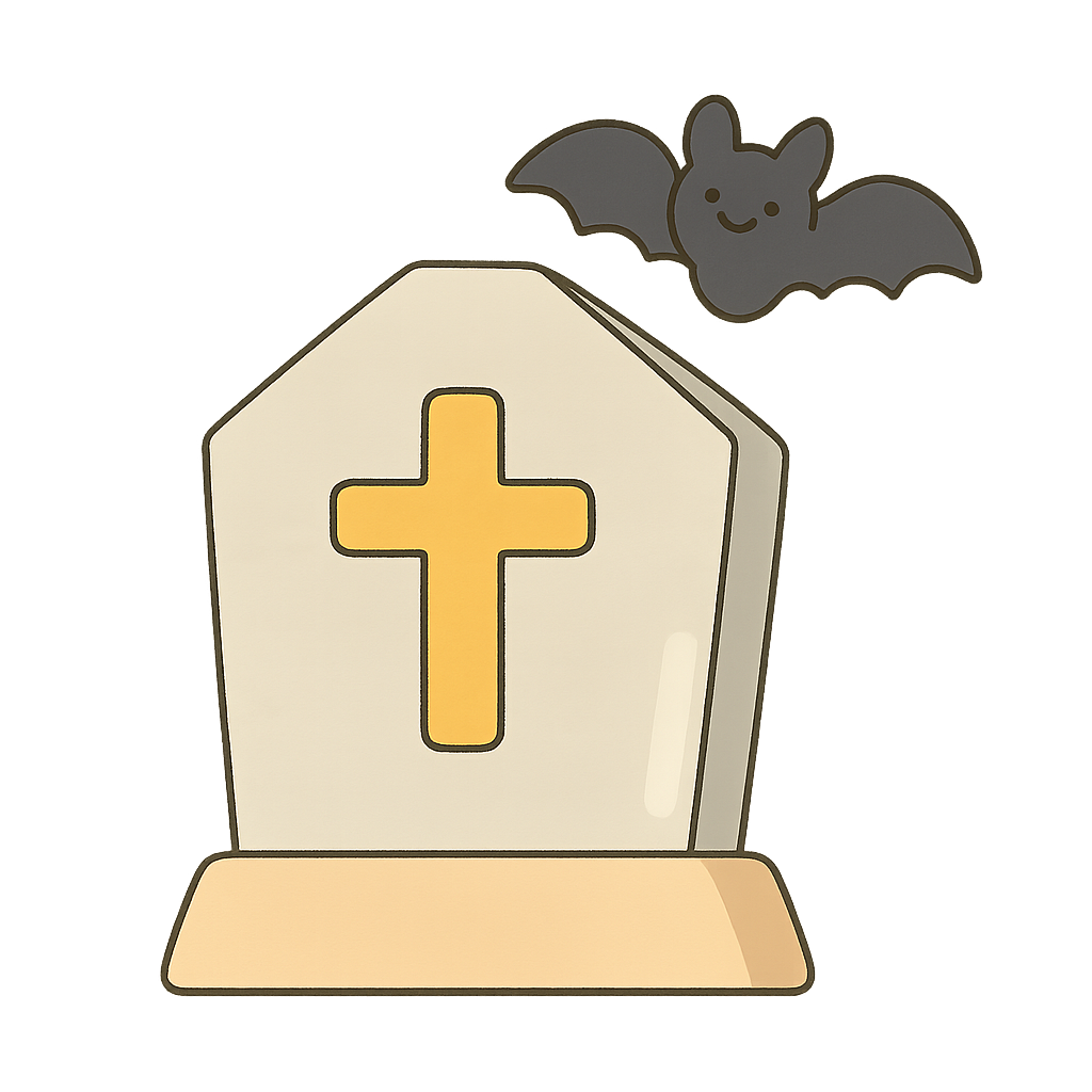 ハロウィンの洋風なお墓とコウモリ