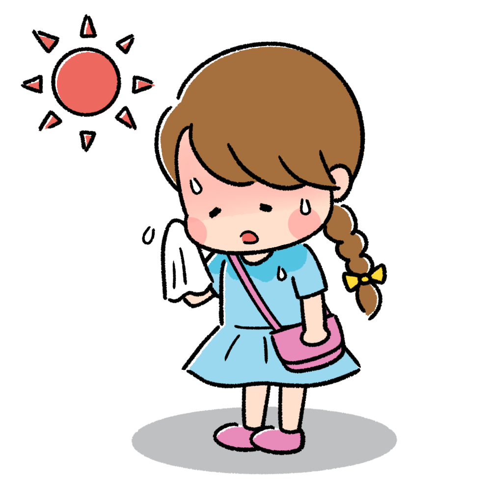 熱中症になっている子ども（汗が止まらない様子）