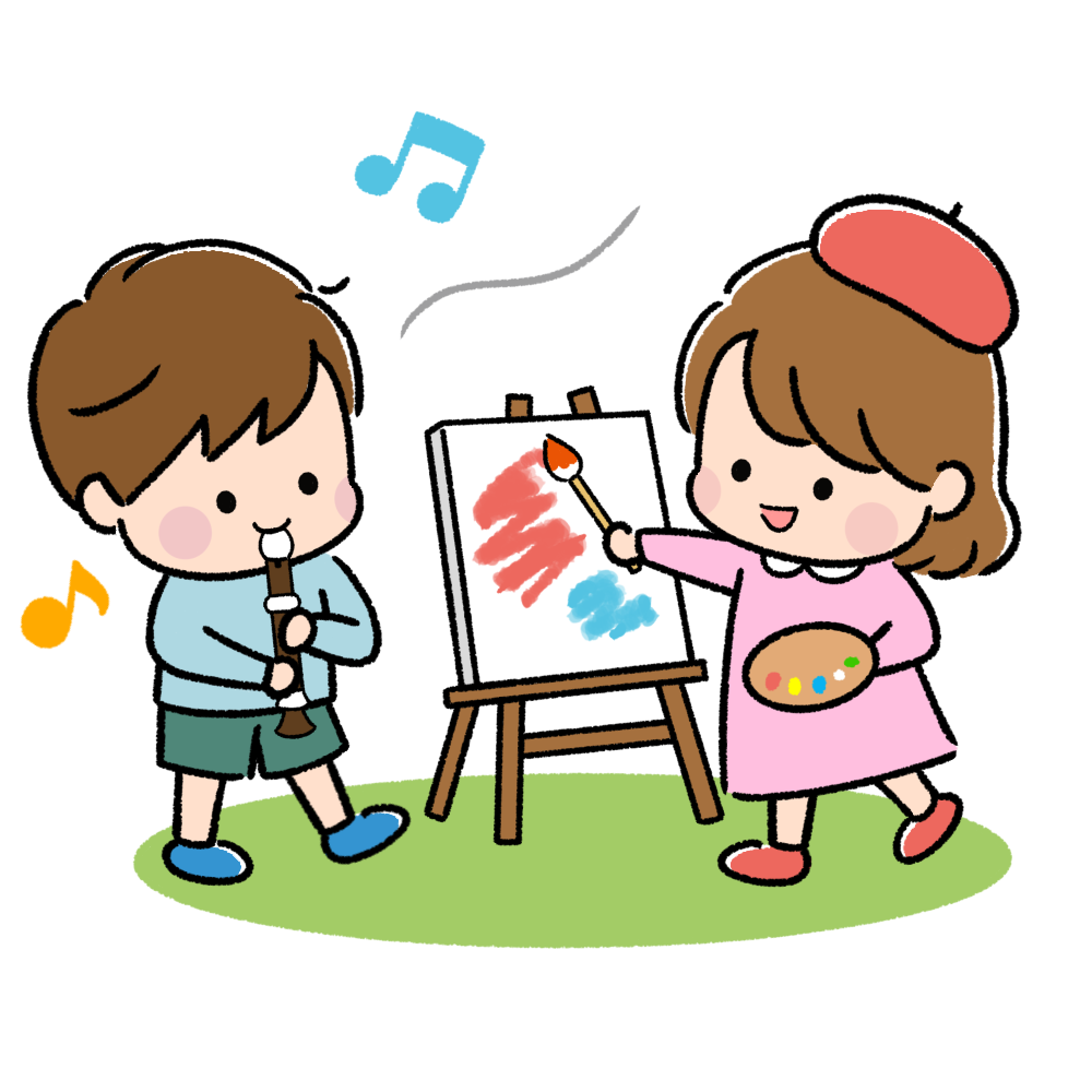 芸術の秋（音楽と絵画）を楽しむ子どもたち