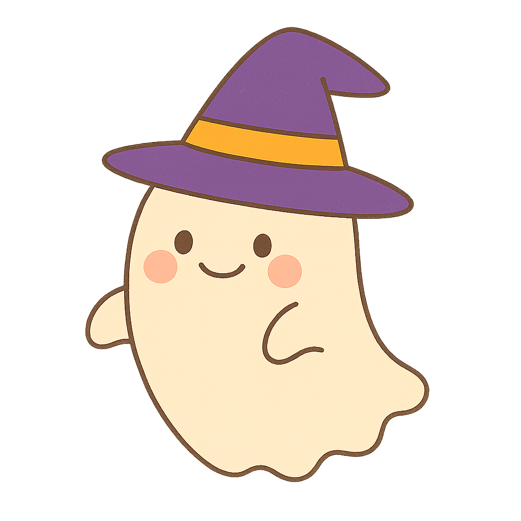 魔女の帽子をかぶったおばけ（ハロウィン素材）
